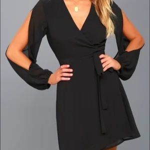Told You So Black Long Sleeve Wrap Dress